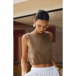 NWT Commense Womens Sleeveless Brown Knit Cropped Top Cotton Blend Size Large